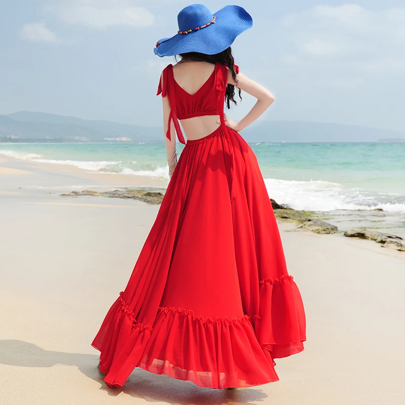 2020 Summer Women Boheima Red Chiffon Maxi Ladies Sexy Deep V-neck Beach Vacation Long dress robe longue vestidos
2020 Summer Women Boheima Red Chiffon Maxi Ladies Sexy Deep V-neck Beach Vacation Long dress robe longue vestidos