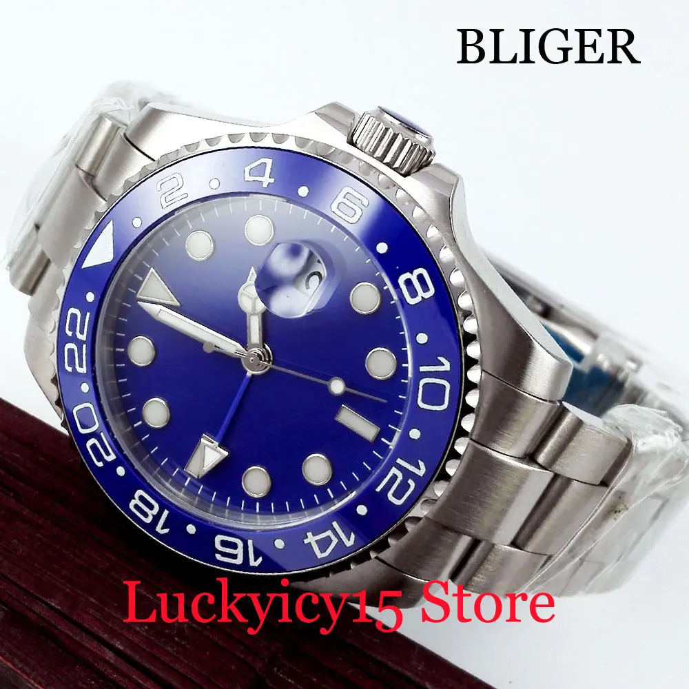 BLIGER High Quality Blue Dial GMT Function Stainless Steel Strap 40mm Silver Color Automatic men's Watch With Date Window
BLIGER High Quality Blue Dial GMT Function Stainless Steel Strap 40mm Silver Color Automatic men's Watch With Date Window