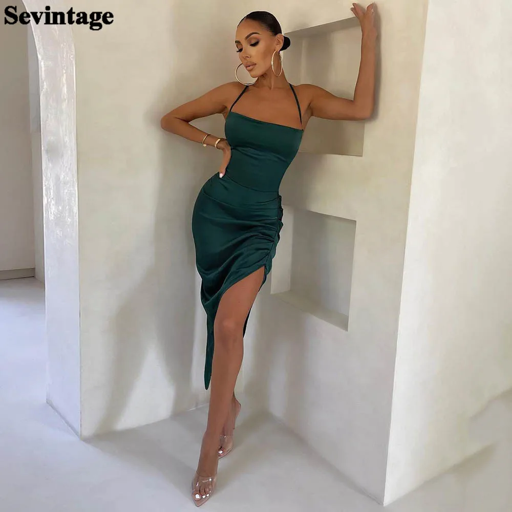 Sevintage Dark Green Mermaid Satin Prom Party Gowns for Women Tea-Length Criss-Cross Backless Evening Dresses Slit Formal Dress
Sevintage Dark Green Mermaid Satin Prom Party Gowns for Women Tea-Length Criss-Cross Backless Evening Dresses Slit Formal Dress