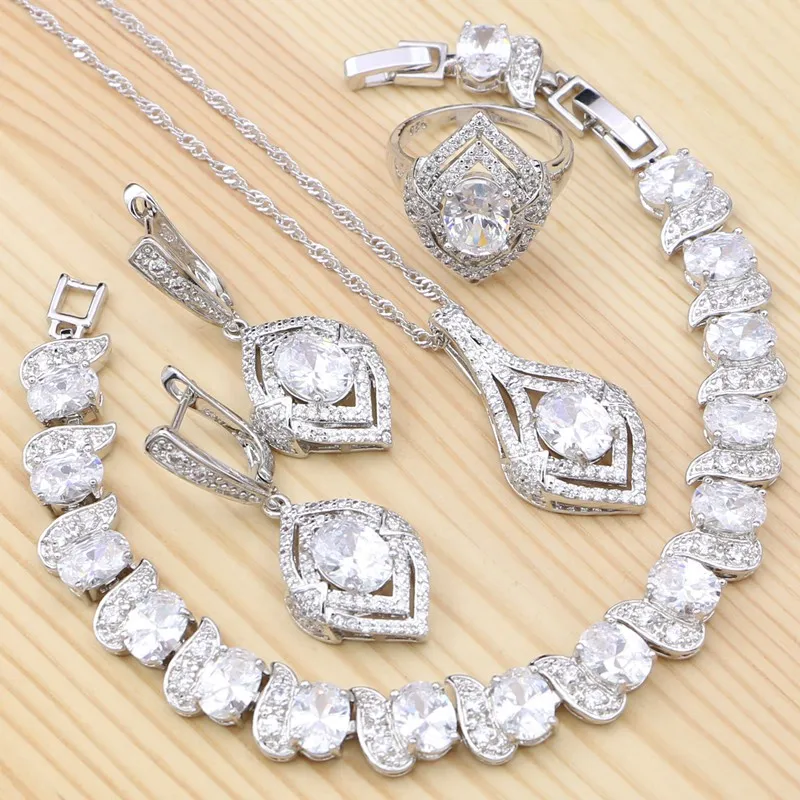 Bridal 925 Silver Jewelry Set For Women White Cubic Zirconia Crystal Ring Bracelet Necklace Pendant Drop Earrings
Bridal 925 Silver Jewelry Set For Women White Cubic Zirconia Crystal Ring Bracelet Necklace Pendant Drop Earrings