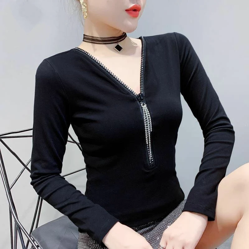 Women's Spring Autumn Style Blouses Shirt Women's Solid Color V-Neck Zipper Long Sleeve Patchwork Korean Slim Tops DD9089
Women's Spring Autumn Style Blouses Shirt Women's Solid Color V-Neck Zipper Long Sleeve Patchwork Korean Slim Tops DD9089