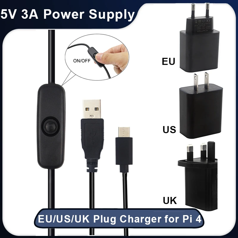 5V 3A Raspberry Pi 4 Power Adapter Type-c Split Power Supply EU/US/UK Plug with ON/OFF Switch Charger for Raspbery Pi 4 Model B
5V 3A Raspberry Pi 4 Power Adapter Type-c Split Power Supply EU/US/UK Plug with ON/OFF Switch Charger for Raspbery Pi 4 Model B