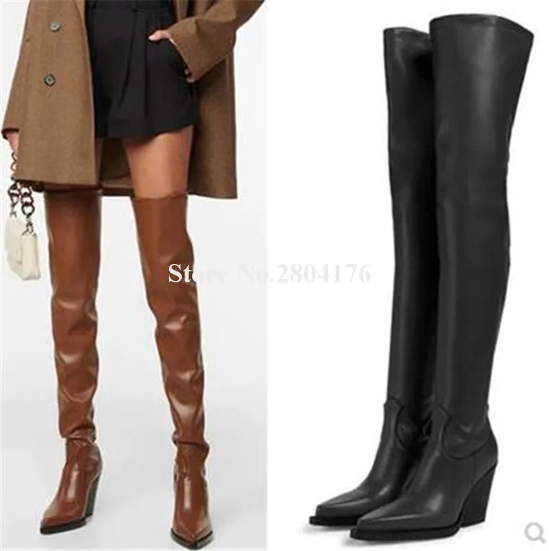 Western Fashoin Pointed Toe Chunky Heel Over Knee Boots Black Brown Leather Slim Long Boots Party Dress Boots
Western Fashoin Pointed Toe Chunky Heel Over Knee Boots Black Brown Leather Slim Long Boots Party Dress Boots