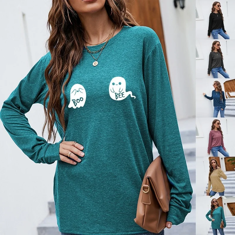 Autumn round neck women's Halloween cute pattern printing long-sleeved loose women's T-shirt Slim simple womens clothing
Autumn round neck women's Halloween cute pattern printing long-sleeved loose women's T-shirt Slim simple womens clothing