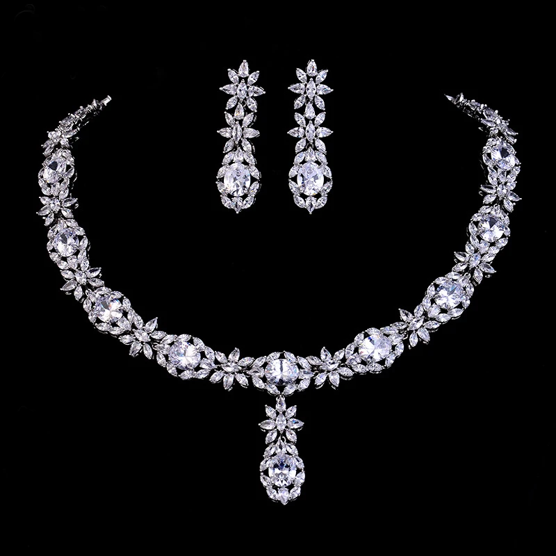 Sparkling Round Cubic Zirconia Luxury Big Bridal Necklace Earring Bracelet Set For Wedding Party Plant Jewelry Sets
Sparkling Round Cubic Zirconia Luxury Big Bridal Necklace Earring Bracelet Set For Wedding Party Plant Jewelry Sets