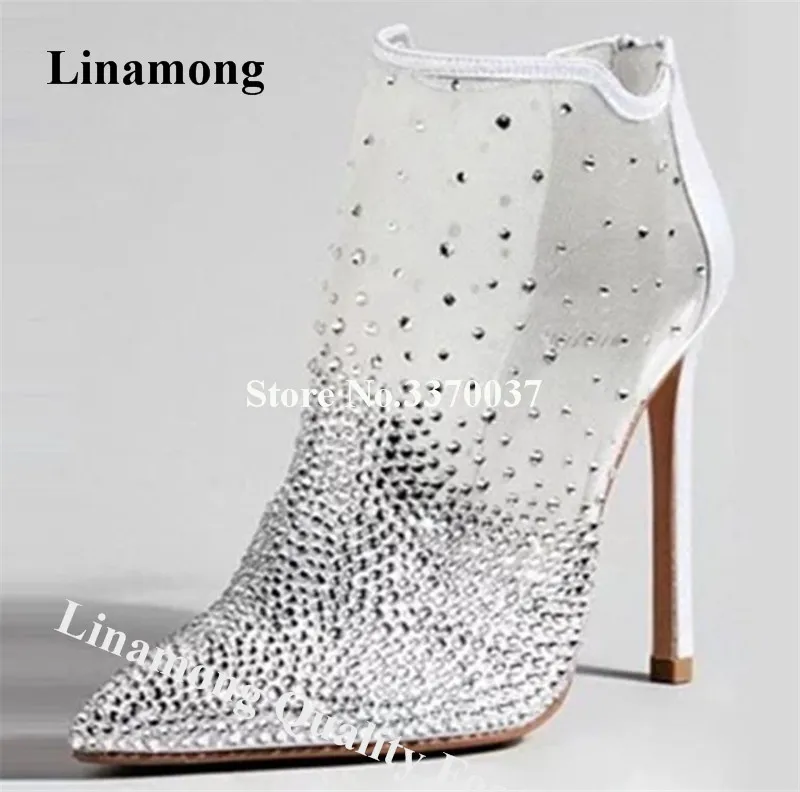 Linamong Bling Bling Elegant Pointed Toe Mesh Stiletto Heel Short Boots Lace Crystal White Ankle Booties Wedding Dress Heels
Linamong Bling Bling Elegant Pointed Toe Mesh Stiletto Heel Short Boots Lace Crystal White Ankle Booties Wedding Dress Heels