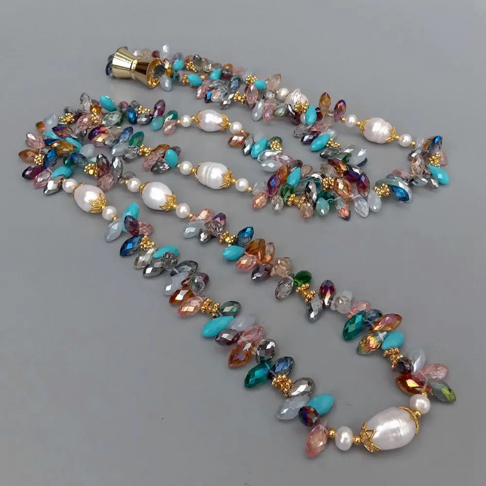 YYGEM Natural Cultured Freshwater White Rice Pearl Multi Color Top-Drilled Teardrop Crystal Long Necklace 49"
YYGEM Natural Cultured Freshwater White Rice Pearl Multi Color Top-Drilled Teardrop Crystal Long Necklace 49"
