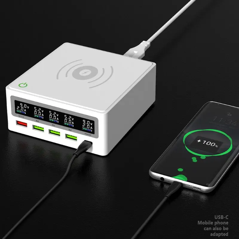 5-Port QC3.0 USB Type C PD 65W Power Adapter Qi Wireless Charger Cellphone Fast Charger Station For Laptop Mobile Phone
5-Port QC3.0 USB Type C PD 65W Power Adapter Qi Wireless Charger Cellphone Fast Charger Station For Laptop Mobile Phone