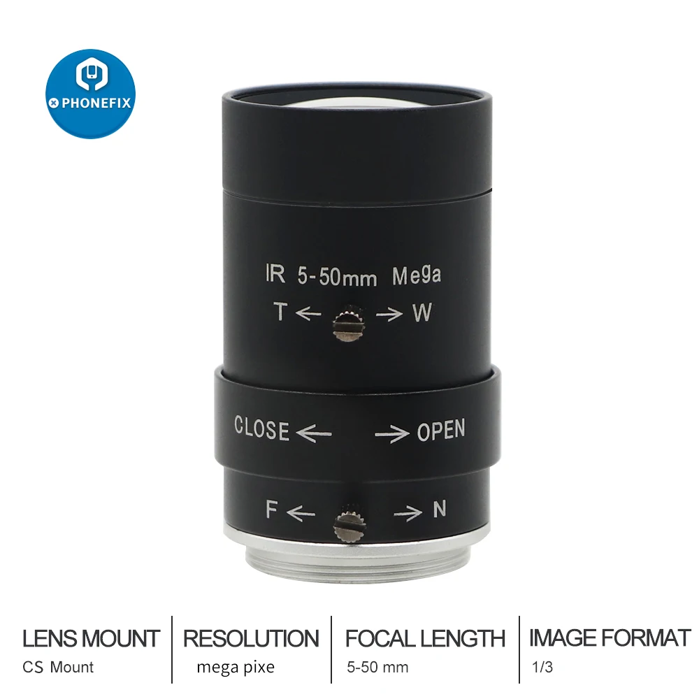5-50MM F1.6 CS Mount Lens 1/3" CS Fixed Focus Lens Manual Zoom Varifocal Lens for Industrial Surveillance Camera HD CCTV Lens
5-50MM F1.6 CS Mount Lens 1/3" CS Fixed Focus Lens Manual Zoom Varifocal Lens for Industrial Surveillance Camera HD CCTV Lens