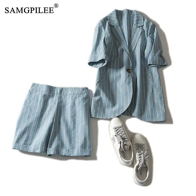 Women Summer Suit Short Sleeve Office Lady Single Button Turn-down Collar Two Piece Sets Striped Clothes For Women 4XL
Women Summer Suit Short Sleeve Office Lady Single Button Turn-down Collar Two Piece Sets Striped Clothes For Women 4XL