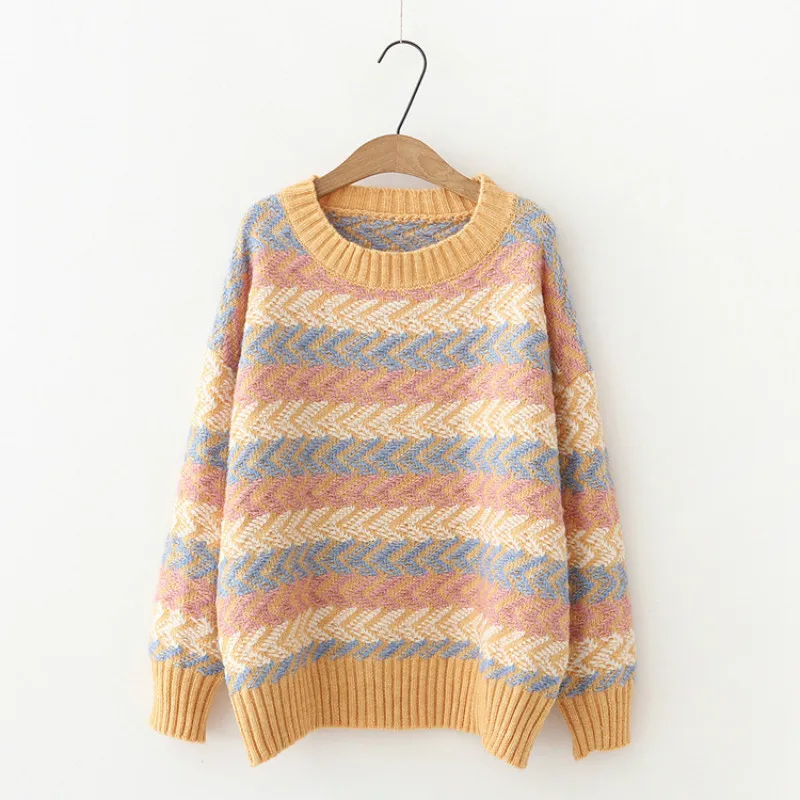 Autumn Winter Girl's Sweet Pullover Women Loose Stripe Knitted Warm Sweater Female Long Sleeve Round Collar Casual Top H9463
Autumn Winter Girl's Sweet Pullover Women Loose Stripe Knitted Warm Sweater Female Long Sleeve Round Collar Casual Top H9463