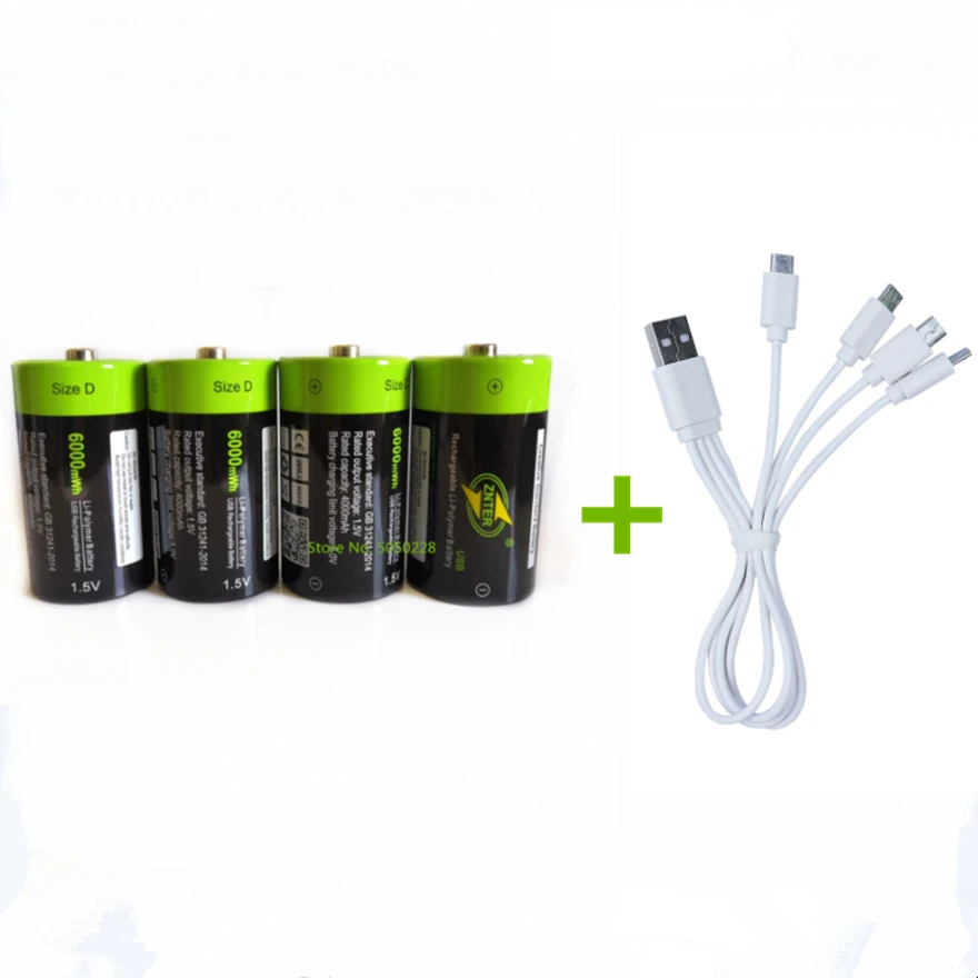 4PCS New 1.5V 6000mWh rechargeable battery Type D USB rechargeable lithium polymer battery with Micro USB cable charging
4PCS New 1.5V 6000mWh rechargeable battery Type D USB rechargeable lithium polymer battery with Micro USB cable charging