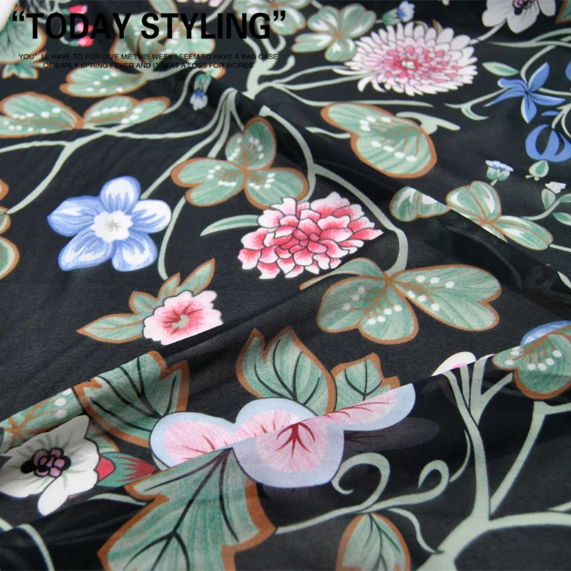 Silk Chiffon Fabric Dress Black Elasticity Flower Real clothing Cloth DIY Sewing Tissue
Silk Chiffon Fabric Dress Black Elasticity Flower Real clothing Cloth DIY Sewing Tissue