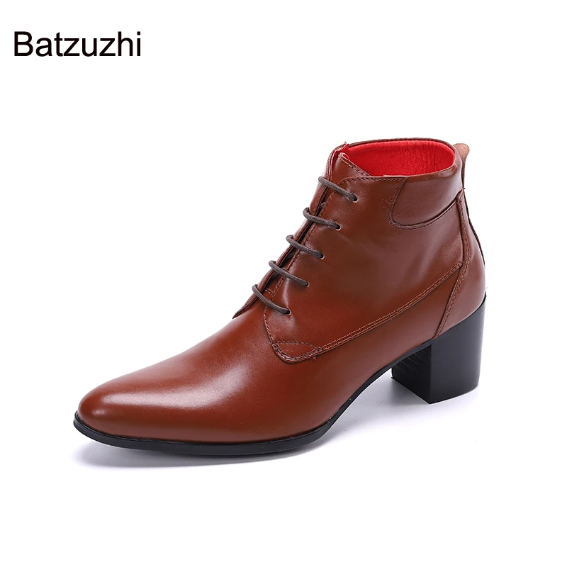 Batzuzhi 7cm High Heels Men's Boots Pointed Toe Genuine Leather Boots Men Ankle Lace-up Brown Party/Business Botas Hombre, 38-46
Batzuzhi 7cm High Heels Men's Boots Pointed Toe Genuine Leather Boots Men Ankle Lace-up Brown Party/Business Botas Hombre, 38-46