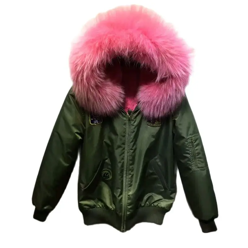 Fashion Windproof Shell Women Winter Bomber Fur Jacket Raccoon Hooded Pink Fur Fly Light Coat New Arrival
Fashion Windproof Shell Women Winter Bomber Fur Jacket Raccoon Hooded Pink Fur Fly Light Coat New Arrival