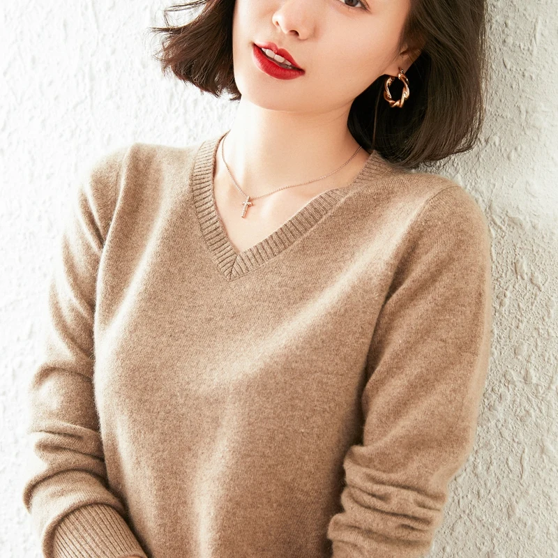 2023 Autumn Winter Fashion Women Sexy V-neck Candy Color Sweater Outerwear Knit Pullovers 100% Cashmere Sweater Women's Clothes
2023 Autumn Winter Fashion Women Sexy V-neck Candy Color Sweater Outerwear Knit Pullovers 100% Cashmere Sweater Women's Clothes