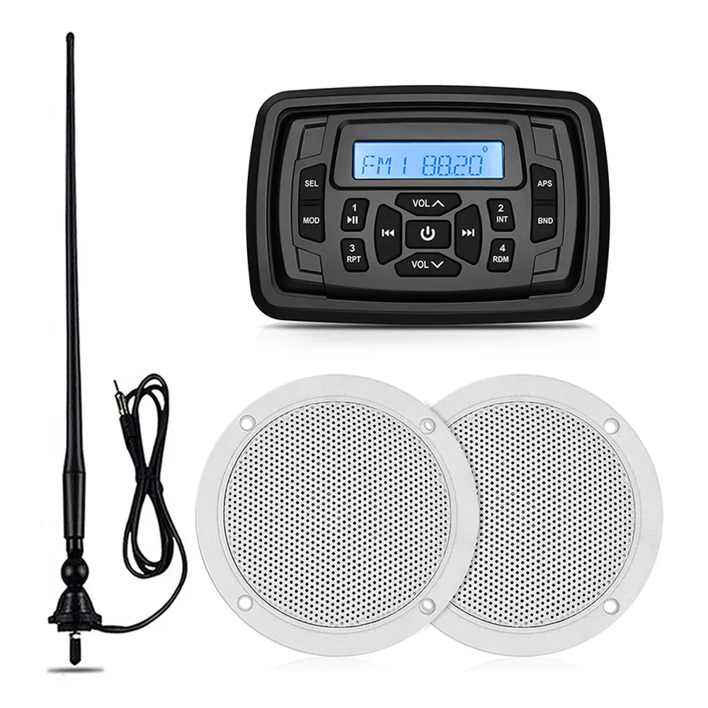 Marine Stereo Audio Radio Bluetooth Receiver Car MP3 Player+4inch Marine Waterproof Speakers+FM Antenna For RV Boat Motorcycle
Marine Stereo Audio Radio Bluetooth Receiver Car MP3 Player+4inch Marine Waterproof Speakers+FM Antenna For RV Boat Motorcycle