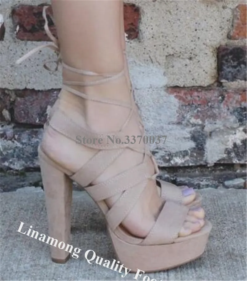 Linamong Women Elegant Open Toe Suede Leather High Platform Chunky Heel Gladiator Sandals Strap Cross Lace-up High Heel Sandals
Linamong Women Elegant Open Toe Suede Leather High Platform Chunky Heel Gladiator Sandals Strap Cross Lace-up High Heel Sandals