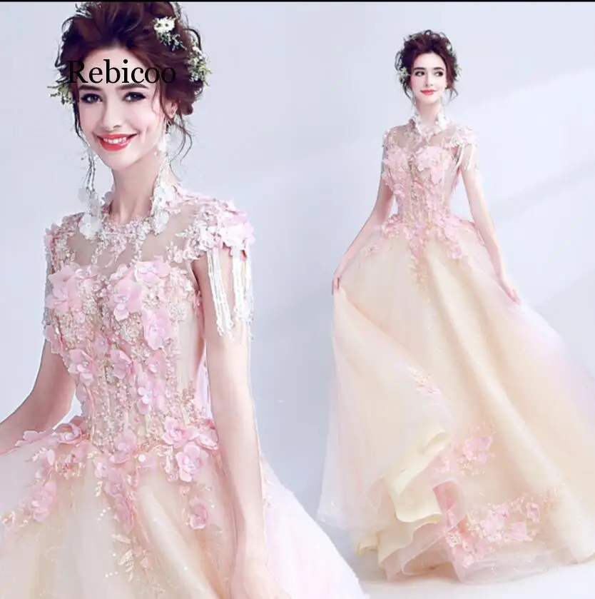 Women'S Elegant Flower Dress Vestidos dress princess floor length pink leaves crystal tassels shoulders 
Women'S Elegant Flower Dress Vestidos dress princess floor length pink leaves crystal tassels shoulders