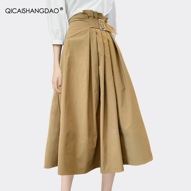 High Street Khaki Long Skirt Women Spring Summer New High Waist A-line Pleated Cotton Skirts With Belt
High Street Khaki Long Skirt Women Spring Summer New High Waist A-line Pleated Cotton Skirts With Belt