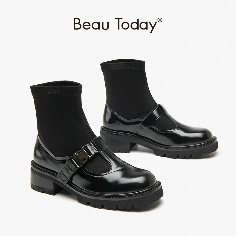 BeauToday Sock Boots Women Cow Leather Patchwork Platform Ankle Boots T-Strap Lolita Hook & Loop Ladies Block Heel Shoes 03519
BeauToday Sock Boots Women Cow Leather Patchwork Platform Ankle Boots T-Strap Lolita Hook & Loop Ladies Block Heel Shoes 03519