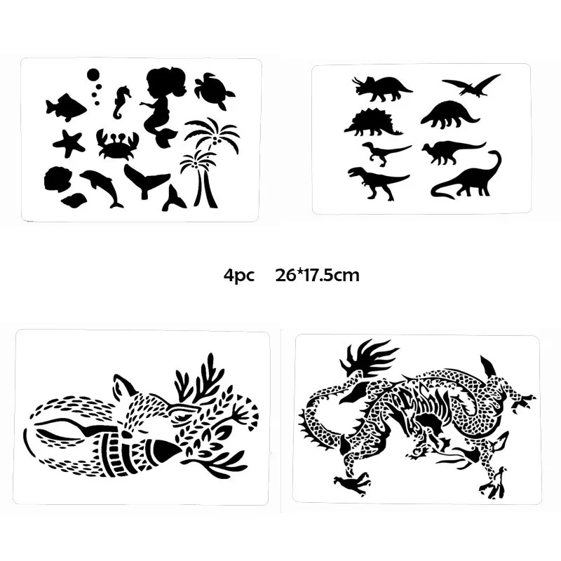 4pc Animal Stencil Painting Template DIY Coloring Embossing Accessories Scrapbook Album Decoration Office School Supplies
4pc Animal Stencil Painting Template DIY Coloring Embossing Accessories Scrapbook Album Decoration Office School Supplies