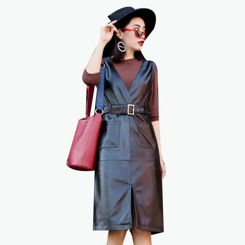 Strap Dress Spring New Fashion Genuine Leather Casual Dress Elbise Women Vestido Real Sheepskin Robe Femme Belted Slim Fit 4XL
Strap Dress Spring New Fashion Genuine Leather Casual Dress Elbise Women Vestido Real Sheepskin Robe Femme Belted Slim Fit 4XL