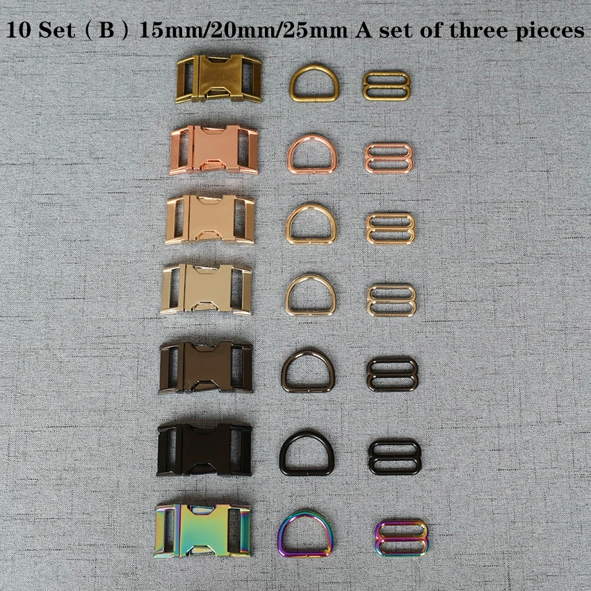 10 Set (B) 15mm/20mm/25mm Metal D Ring+Adjustable+Release Buckle For Pet Dog Collar Necklace Handmade Accessory 3JT7826B
10 Set (B) 15mm/20mm/25mm Metal D Ring+Adjustable+Release Buckle For Pet Dog Collar Necklace Handmade Accessory 3JT7826B
