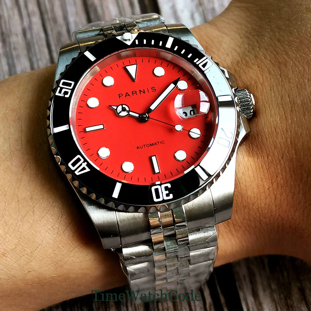 Parnis 40mm Men's Watch ese Miyota8215 Automatic Movement Red Dial Sapphire Glass Cyclops solid Bracelet
Parnis 40mm Men's Watch ese Miyota8215 Automatic Movement Red Dial Sapphire Glass Cyclops solid Bracelet