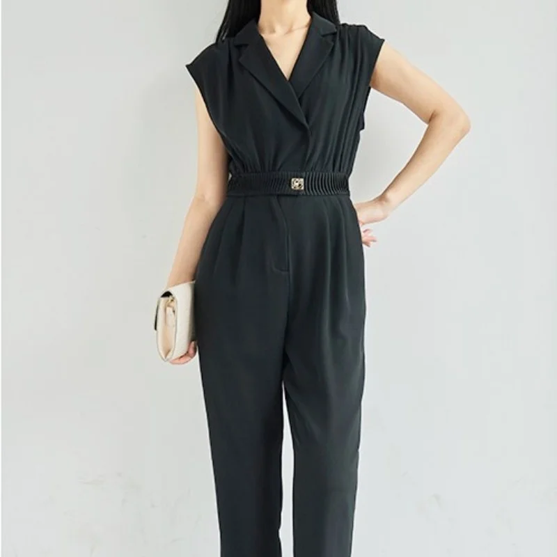 Sleeveless Elegant Elastic High Waist Jumpsuits Women Summer Office Lady Black Overalls Streetwear Straight Trousers Female
Sleeveless Elegant Elastic High Waist Jumpsuits Women Summer Office Lady Black Overalls Streetwear Straight Trousers Female