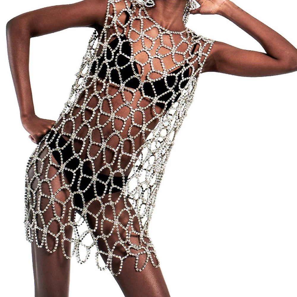 Stonefans Butterfly Hollow Out Crystal Dress Long Body Chain Skirt Women Party Rhinestone Sleeveless Bodycon Dress Rave Outfits
Stonefans Butterfly Hollow Out Crystal Dress Long Body Chain Skirt Women Party Rhinestone Sleeveless Bodycon Dress Rave Outfits
