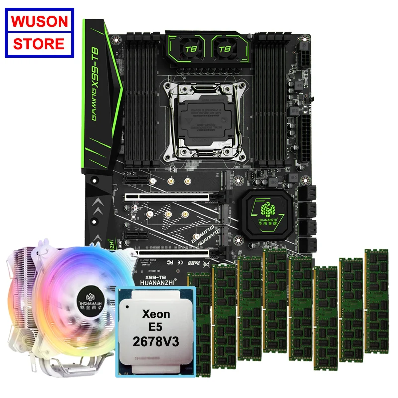 Материнская плата HUANANZHI X99-T8 с двумя слотами M.2, NVMe SSD, M.2, Wi-Fi, процессор Xeon E5 2678 V3, с кулером ОЗУ 64 ГБ (8 х8 ГБ), 1866 RECC
Материнская плата HUANANZHI X99-T8 с двумя слотами M.2, NVMe SSD, M.2, Wi-Fi, процессор Xeon E5 2678 V3, с кулером ОЗУ 64 ГБ (8 х8 ГБ), 1866 RECC