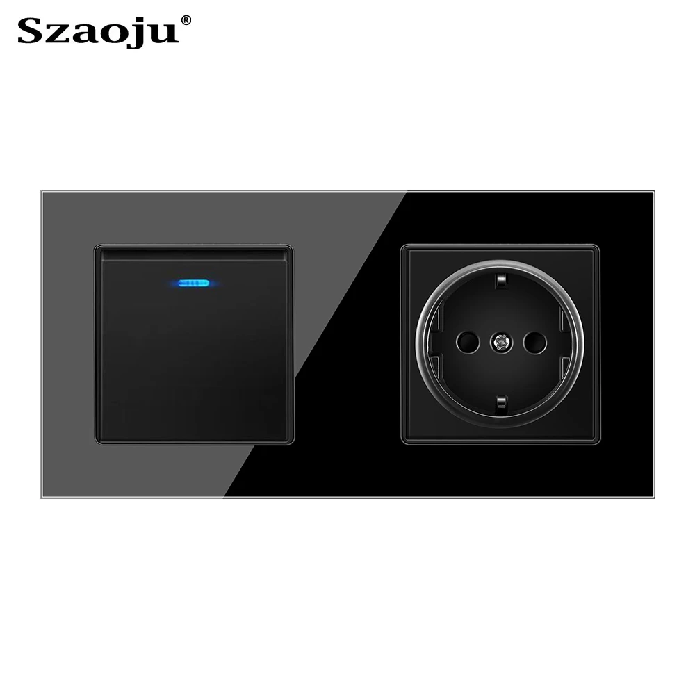Szaoju push Button Light Switch With EU Wall Socket White Black white Wall Switch 1/2/3Gang 1Way Crystal Glass Panel Backlight
Szaoju push Button Light Switch With EU Wall Socket White Black white Wall Switch 1/2/3Gang 1Way Crystal Glass Panel Backlight