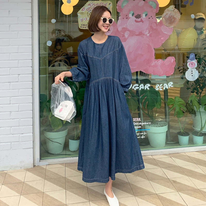 Johnature Spring 2024 New Denim Women Dress Korean Solid Color O-neck Full Sleeve Pockets Female Dresses
Johnature Spring 2024 New Denim Women Dress Korean Solid Color O-neck Full Sleeve Pockets Female Dresses