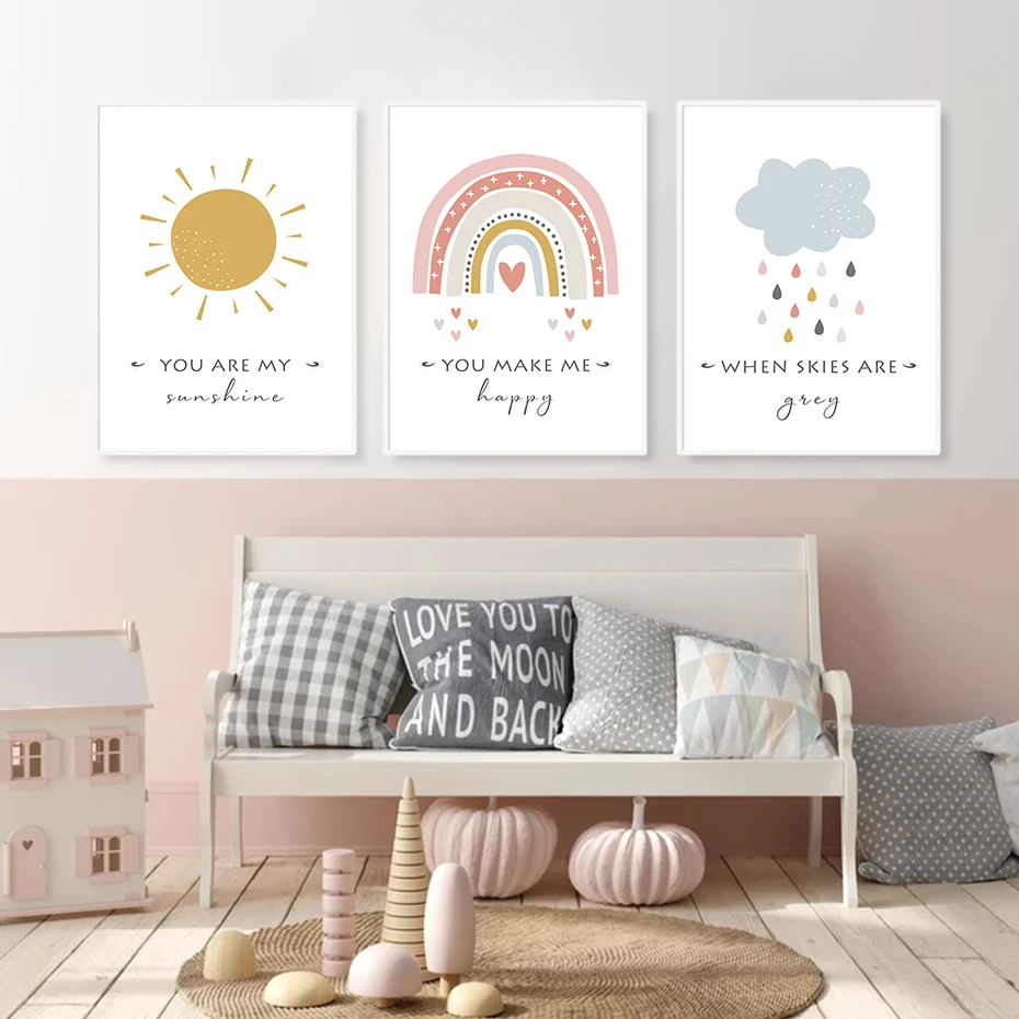 Cartoon Sun Cloud Rainbow Nursery Decor Canvas Painting Wall Art Pictures Posters Prints for Kids Baby Room Home Decoration
Cartoon Sun Cloud Rainbow Nursery Decor Canvas Painting Wall Art Pictures Posters Prints for Kids Baby Room Home Decoration
