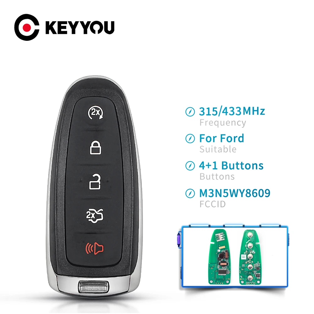 KEYYOU 5pcs Smart Remote Smart Car Key Fob 315/433MHz ID46 Chip For Ford Explorer Edge Flex C-max Taurus M3N5WY8609 HU101 blade
KEYYOU 5pcs Smart Remote Smart Car Key Fob 315/433MHz ID46 Chip For Ford Explorer Edge Flex C-max Taurus M3N5WY8609 HU101 blade