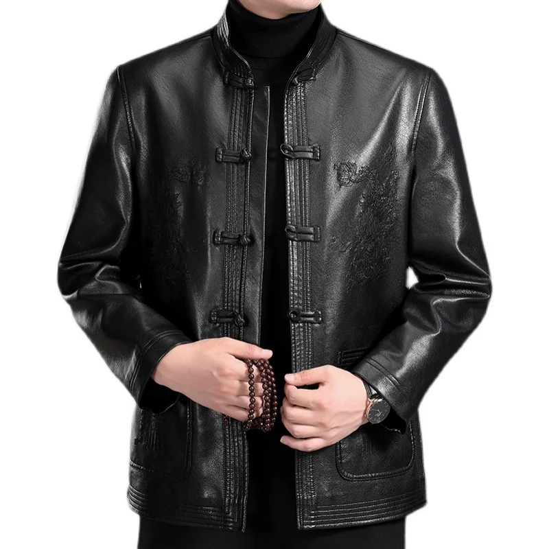 Chinese Style Stand-up Collar Men's PU Leather Coat Men Clothing Loose Embroidery Coats Tang Suit Chinoiserie Jackets Outerwear
Chinese Style Stand-up Collar Men's PU Leather Coat Men Clothing Loose Embroidery Coats Tang Suit Chinoiserie Jackets Outerwear