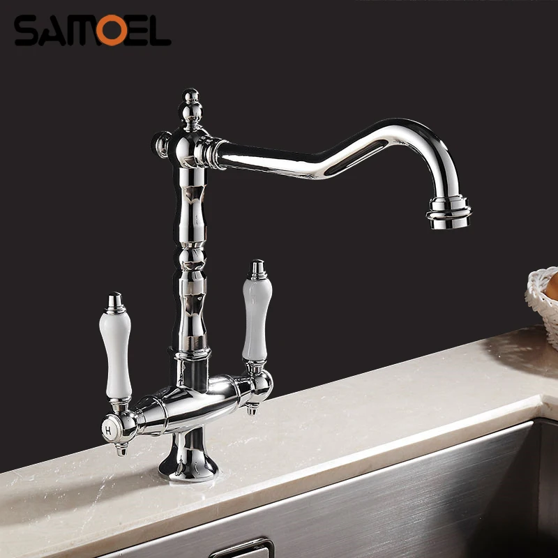 Brass Chrome Dual Ceramic Holder Kitchen Sink Faucet Mixer 360 Rotating Swivel Hot Cold Water Tap torneira cozinha 1235C
Brass Chrome Dual Ceramic Holder Kitchen Sink Faucet Mixer 360 Rotating Swivel Hot Cold Water Tap torneira cozinha 1235C
