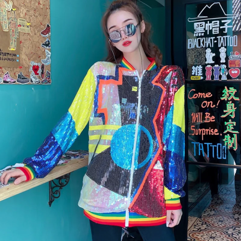 Chic Women Sequined Geometric Embroidery Baseball Jacket Autumn Loose Wild Beaded Cardigan Crop Tops Oversized Streetwear Nice
Chic Women Sequined Geometric Embroidery Baseball Jacket Autumn Loose Wild Beaded Cardigan Crop Tops Oversized Streetwear Nice