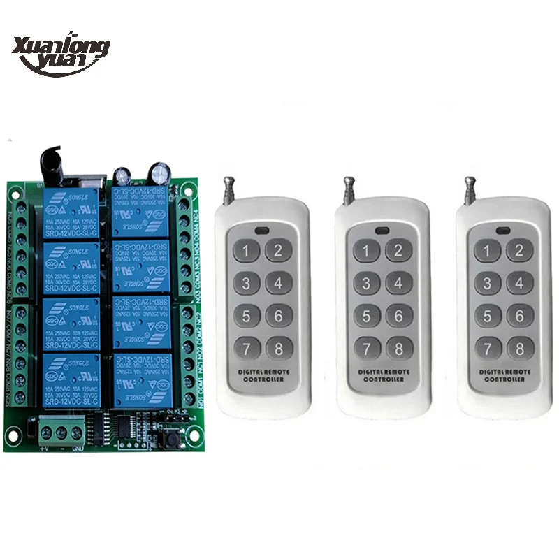 Universal Wireless Remote Switch Control DC 12V 24V 8CH Relay Receiver Module Transmitter Lock Control Room Lights 315/433 MHz
Universal Wireless Remote Switch Control DC 12V 24V 8CH Relay Receiver Module Transmitter Lock Control Room Lights 315/433 MHz