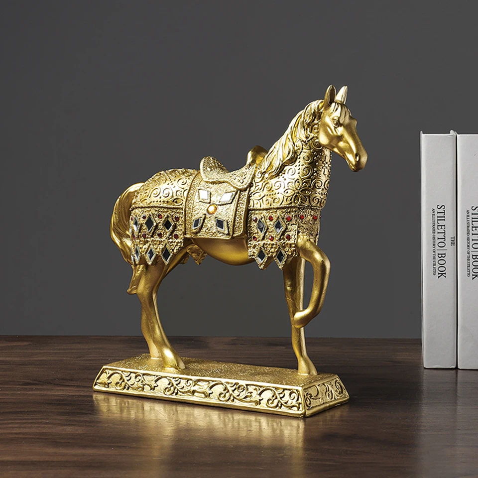 Golden Resin Trotting Horse Statue Animal Sculpture Standing Horse Art Figurine Miniature Home Office Decor Gift SB-72
Golden Resin Trotting Horse Statue Animal Sculpture Standing Horse Art Figurine Miniature Home Office Decor Gift SB-72