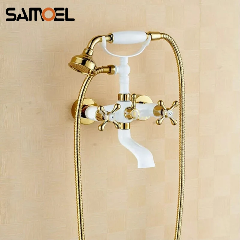 Luxury European Style Telephone Set Shower Faucet White Bathroom Dual Handles Wall Mounted Bathtub Shower Set Mixer Set WS2001
Luxury European Style Telephone Set Shower Faucet White Bathroom Dual Handles Wall Mounted Bathtub Shower Set Mixer Set WS2001