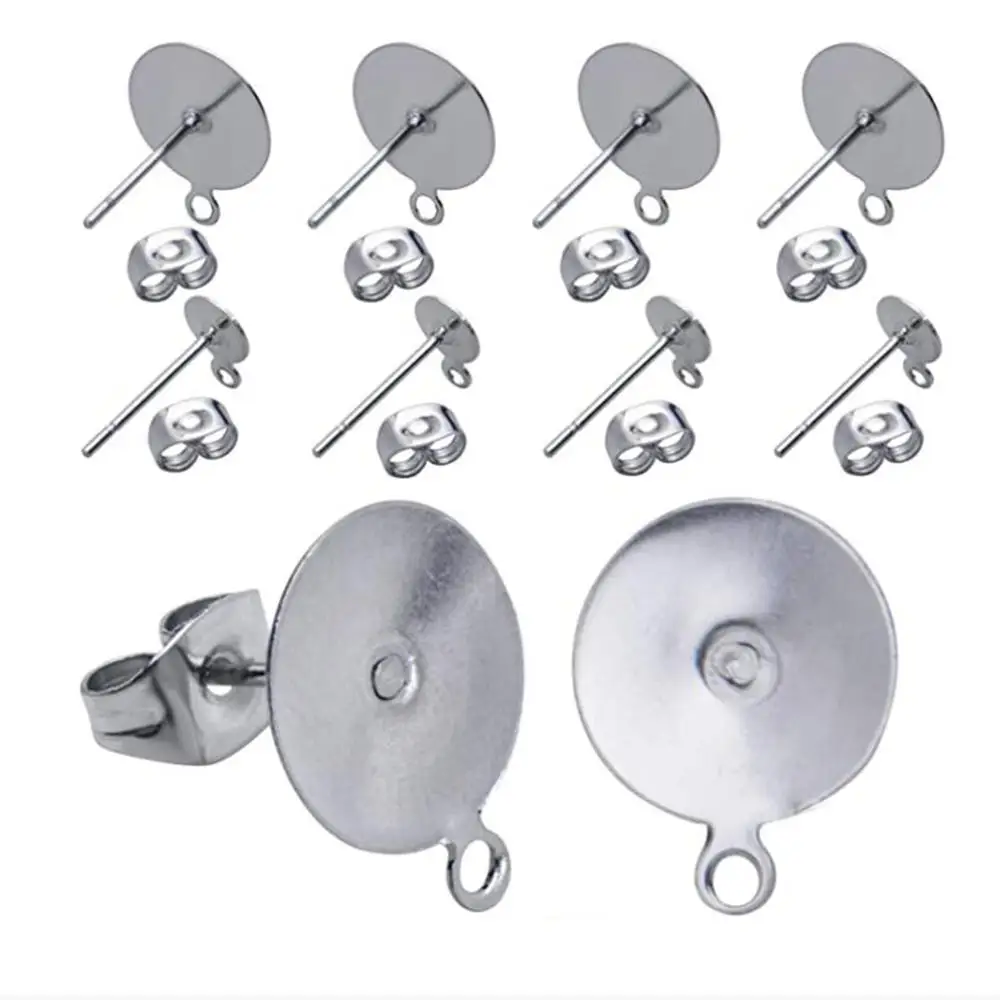 50pcs 5/6/10/12mm Stainless Steel Earrings Posts Flat Pad Blank Earring Pin Studs with Loop and Earring Backs for Earring Making
50pcs 5/6/10/12mm Stainless Steel Earrings Posts Flat Pad Blank Earring Pin Studs with Loop and Earring Backs for Earring Making