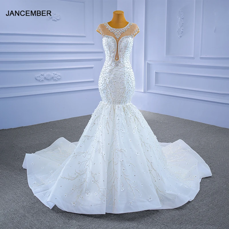 J67296 JANCEMBER Round Neck Transparent Lace Sexy Wedding Dress Luxury Applique Print Pattern Diamond Short Sleeve Fishtail Gown
J67296 JANCEMBER Round Neck Transparent Lace Sexy Wedding Dress Luxury Applique Print Pattern Diamond Short Sleeve Fishtail Gown