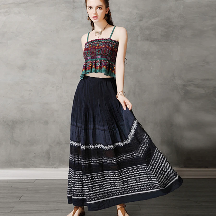 TEELYNN maxi skirt for women Navy cotton Floral Embroidery beach summer skirt gypsy A-line Elastic waist long boho skirts Falda
TEELYNN maxi skirt for women Navy cotton Floral Embroidery beach summer skirt gypsy A-line Elastic waist long boho skirts Falda