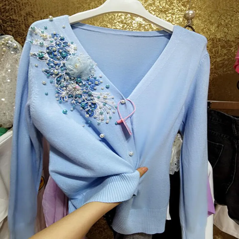 Korean Fashion Heavy Beaded Three-Dimensional Sequined Flower Knitted Cardigan Women V-Neck Sweater Jacket q480
Korean Fashion Heavy Beaded Three-Dimensional Sequined Flower Knitted Cardigan Women V-Neck Sweater Jacket q480