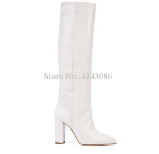 New White Snakeskin Leather Long Boots Women Fashion Pointed Toe Chunky Heel Knee Boots Large Size Dropship Dress Shoes
New White Snakeskin Leather Long Boots Women Fashion Pointed Toe Chunky Heel Knee Boots Large Size Dropship Dress Shoes