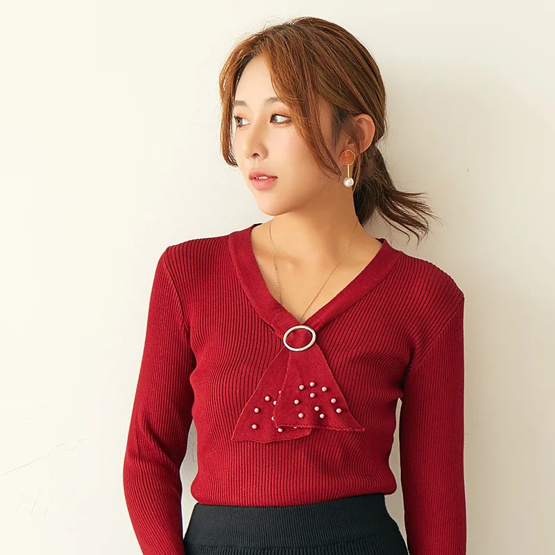 Long Sleeve Bowtie Pullover for Women Pearl Beaded Sweater Jumpers Women Sweater with Pearls Knitting Female Solid Slim Sweater
Long Sleeve Bowtie Pullover for Women Pearl Beaded Sweater Jumpers Women Sweater with Pearls Knitting Female Solid Slim Sweater
