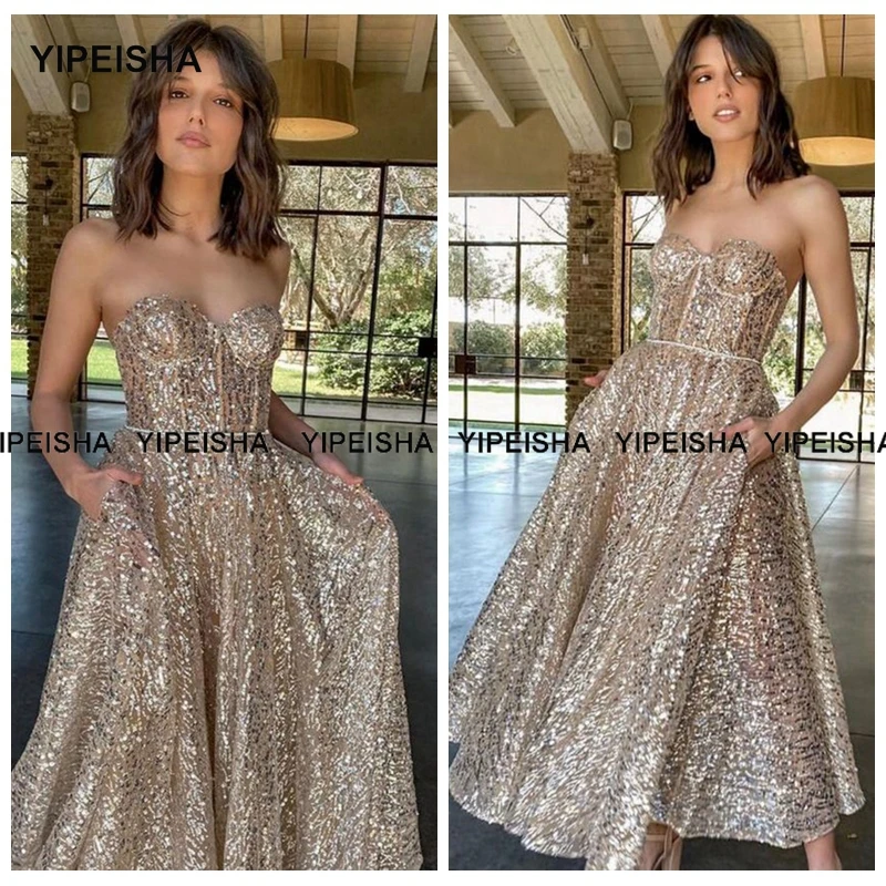 Yipeisha New Glitter A Line Prom Dress Short Sweetheart Backless Evening Gowns Ankle Length Shiny Women Formal Party Dress 2024
Yipeisha New Glitter A Line Prom Dress Short Sweetheart Backless Evening Gowns Ankle Length Shiny Women Formal Party Dress 2024
