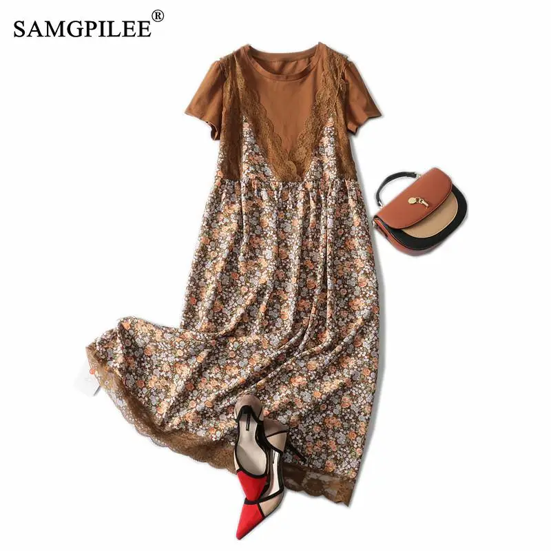 Summer Women Dress 2022 French Retro Flower Fake Two Piece Patchwork Over The Knee Short Sleeve Print Woman Dresses
Summer Women Dress 2022 French Retro Flower Fake Two Piece Patchwork Over The Knee Short Sleeve Print Woman Dresses